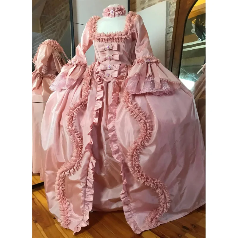 Stredoveké Marie Antoinette Pink Dress Rococo 18. storočie francúzske Rococo Colonial Dress Vintage Ball Gown Renaissance Costume