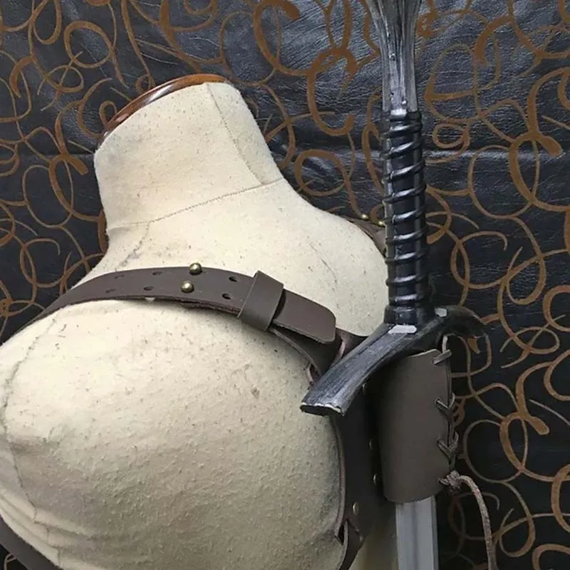 Stredoveké rameno dozadu meč katana puzdro držiak viking bojovník kostým PU kožené spony remienok rapier putter larp