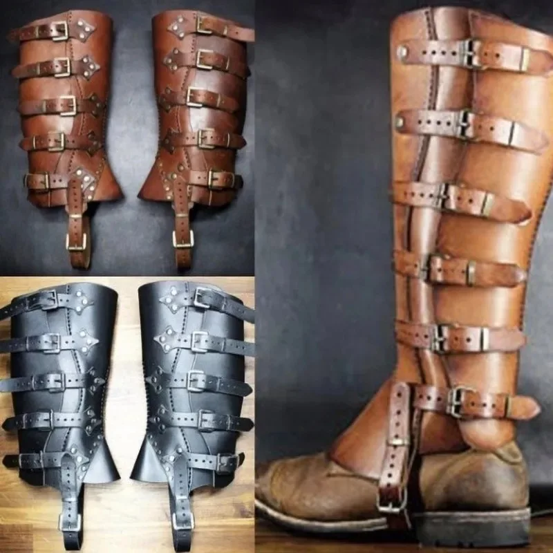 Stredoveké renesančné topánky Topánky pokrývajú kožené kožené nohy strážcu brnenie Greaves Larp Viking Warrior Knight Cosplay kostýmy Men ženy