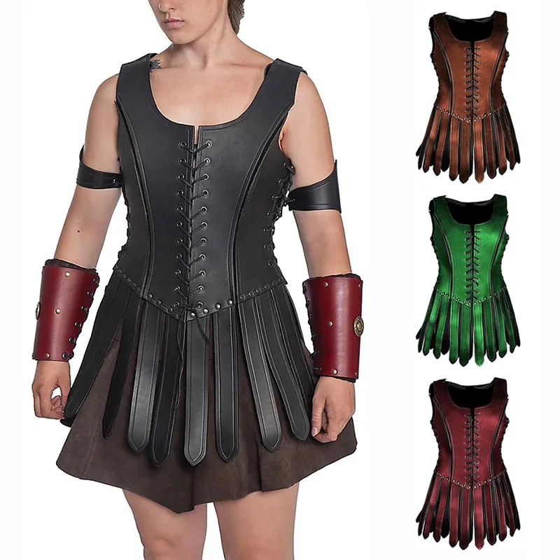 Stredoveké renesančné ženy kožené brnenie šaty viking pirát rytier cosplay kostým halloween outfit