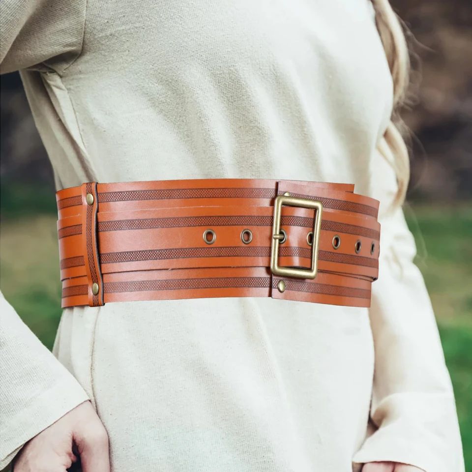 Stredoveké retro pruhované textúra Tesný opasok osobnosť šaty PU Belt Alchymista módne pásové šaty doplnky unisex