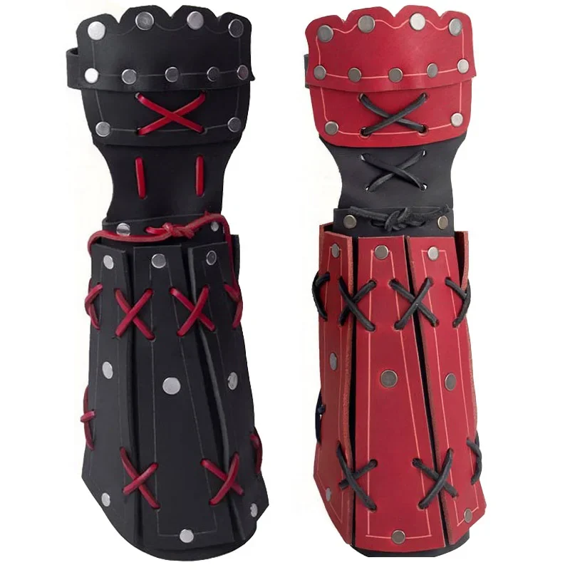 Stredoveké samurajské kožené rameno brnenie Bracer dlhé rukavice muži Viking Knight Cosplay Gauntlet Wrictband Steampunk Halloween rekvice QW9