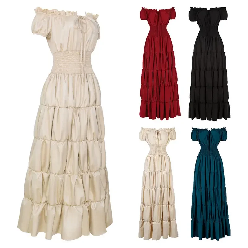 Stredoveké vintage lomítko krk ples šaty Ženy Renaissance Victoria Dance béžová čierna biela párty Halloween Fancy Chayses