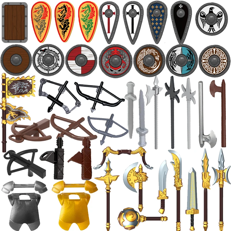 Stredoveké vojenské stavebné bloky vojakov figúrky Black Eagle Knight Weapons Adsess