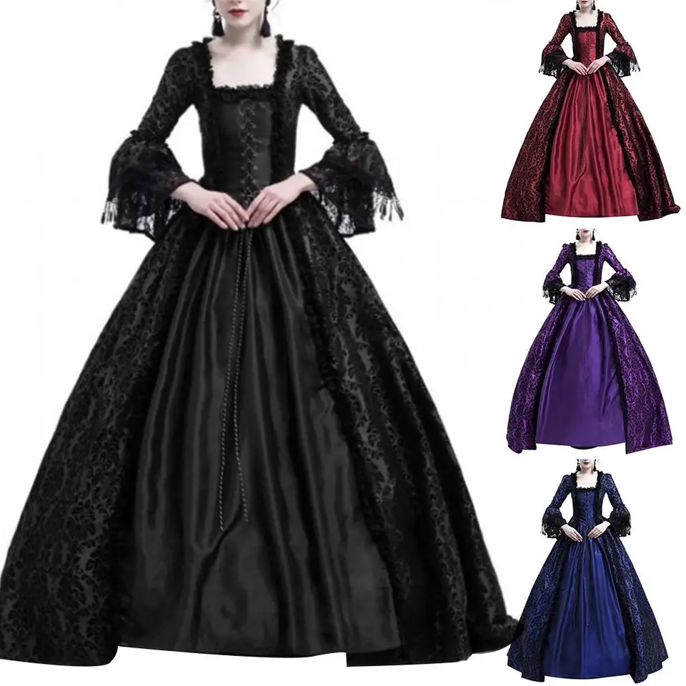 Stredoveké šaty Ženy Renaissance Queen Ball Gown Bell Ruckve maxi šaty halloween lolita šaty cosplay kostým dlhé šaty