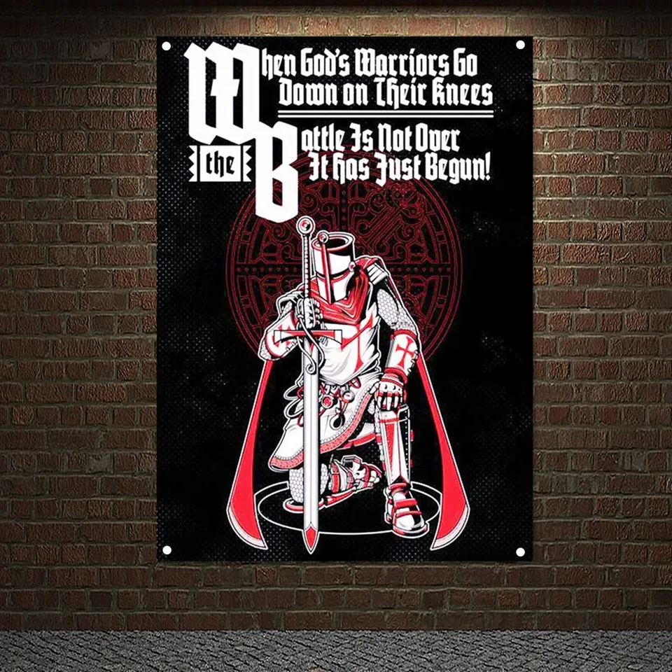 Stredoveký bojovník légie brnenie banner stena materský maznaný rytier templár vlajka mosadzné priechodky Custom Polyester Printed Painting D2