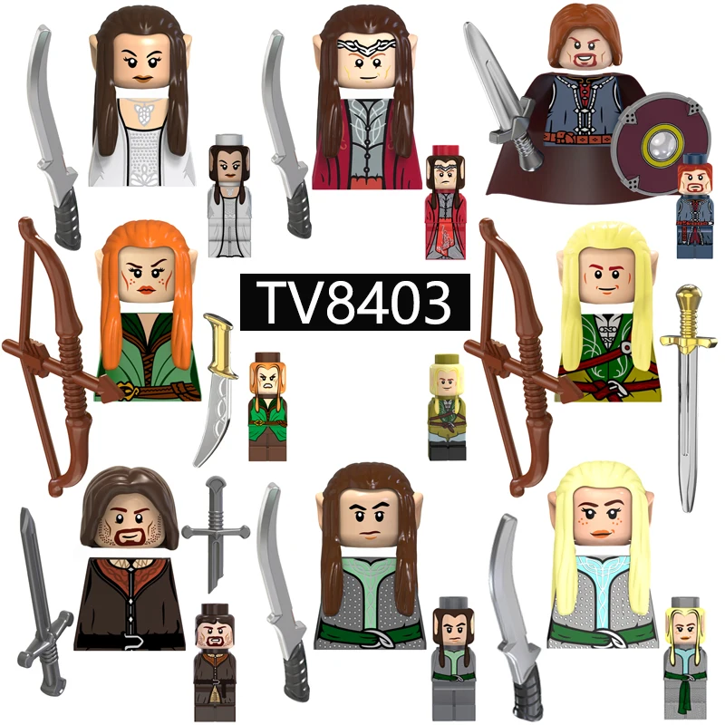 Stredoveký film Knight Elf King Ring Action Figures MOC príslušenstvo zbraň Sword Building Blocks Hračky pre deti TV6403 TV5019-5026