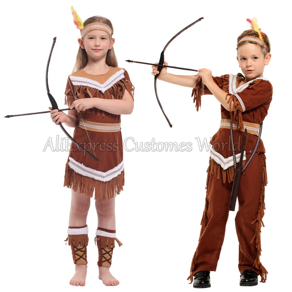 Stredoveký indický lovec kostým Archer Cosplay kostým pre chlapcov dievčatá princ Pocahontas Cosplay halloween Purim Party Outfits