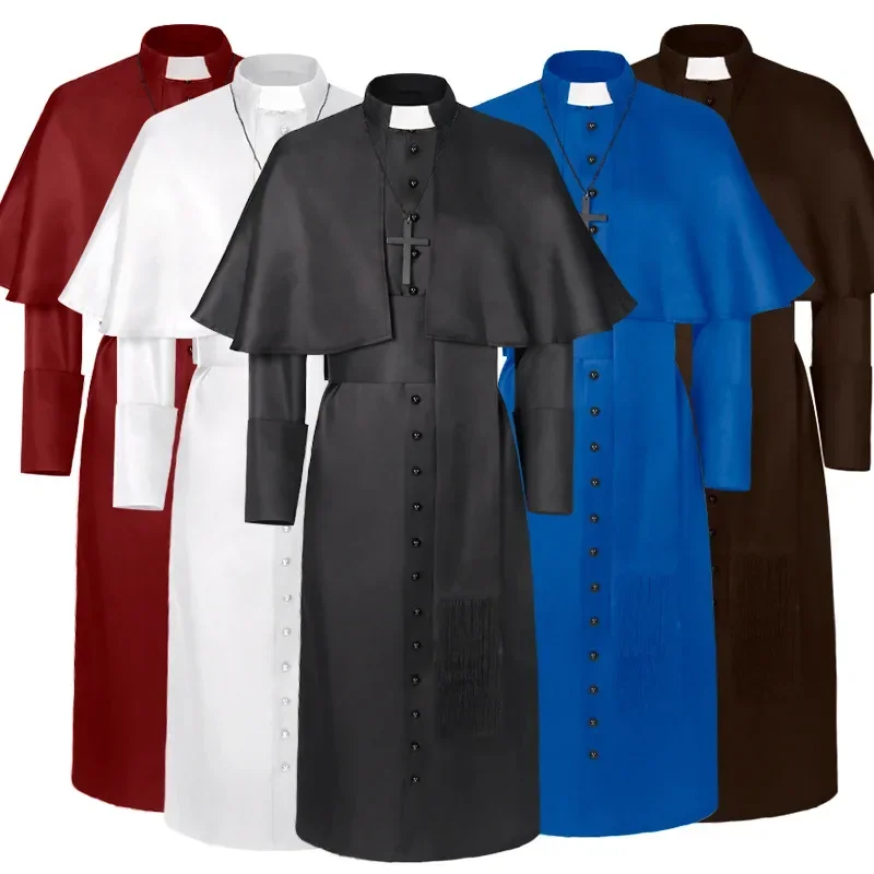 Stredoveký kňaz kostým Katolícky kostol náboženský rímsky retro pápež Pastor Otca Mass Missioner kňaz Clergy Cassock Full Sety