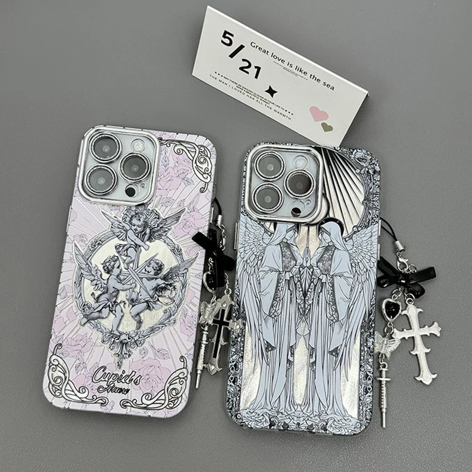 Stredozápadný vek retro cupid anjelský puzdro pre iPhone 16 15 14 plus 13 12 11 Pro Max xs xr 8 7