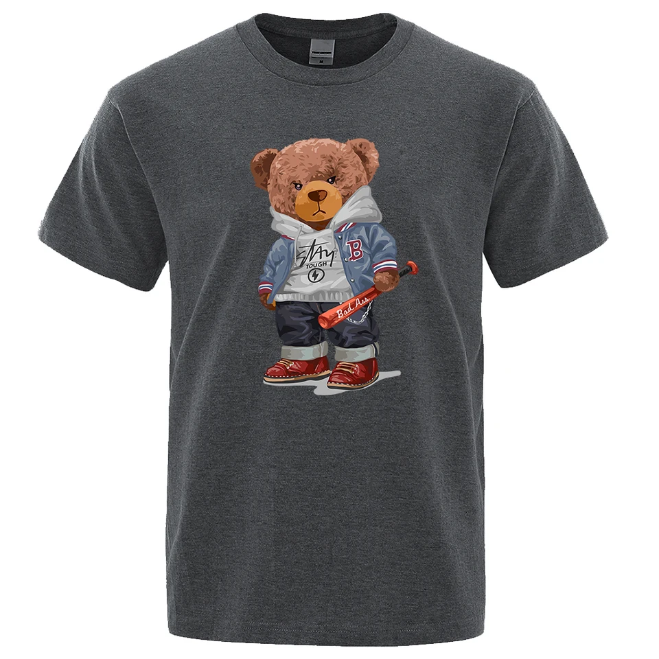 Street baseball Ted Bear Boy Tričko Muž voľný nadmerné tričko voľné priedušné letné módne módne príležitostné bavlnené odpalisko oblečenie