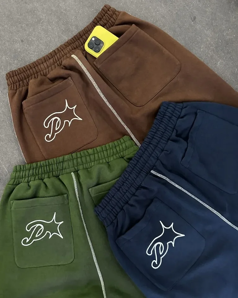 Street Brand Ochratu hip hopového listu výšivky voľných teplákov, ale y2k harajuku hip-hopové neformálne žolkové nohavice ženské streetwear