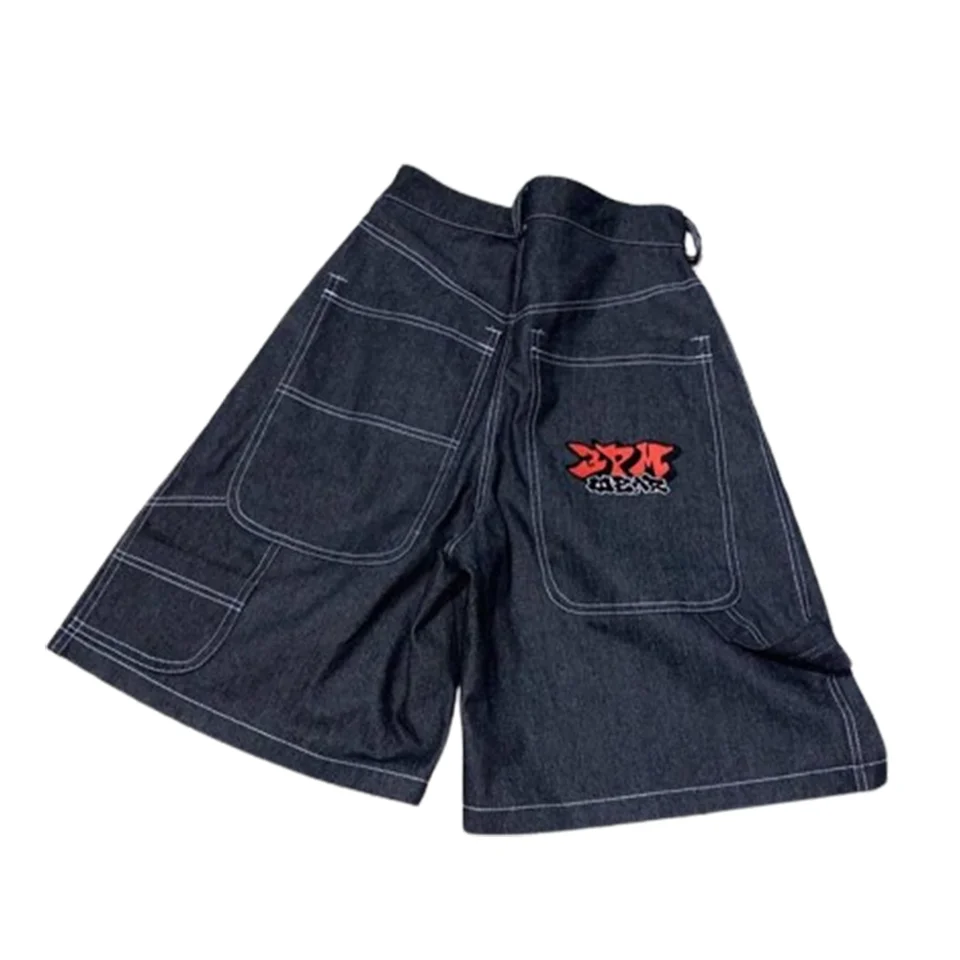 Streetwear 3pmwear kraťasy y2k nohavice hip hop lista výšivka retro čierne tašky džínsové džínsové džínsové džínsové džínsové basketbalové basketbalové šortky