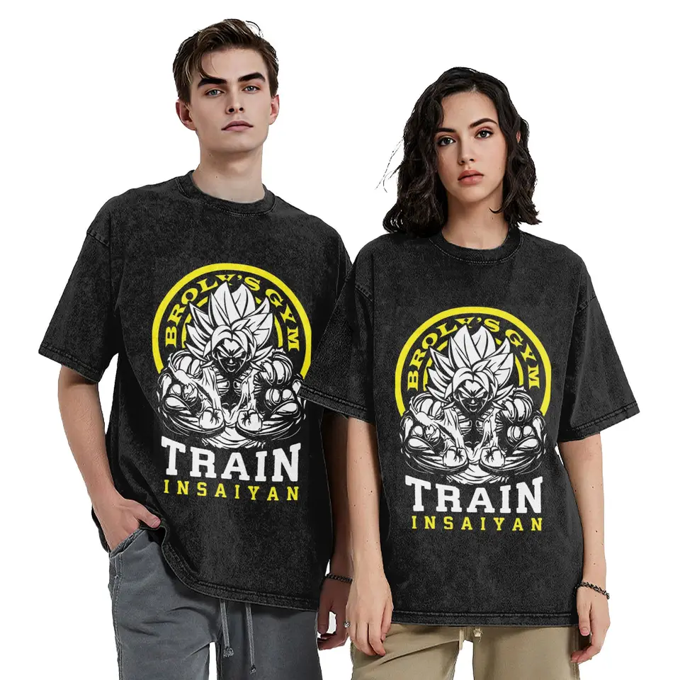 Streetwear Broly's Gym Train Insaiyan Vintage Washed Tirts Men 100%bavlnený krátky rukáv DBZ Dragon Ball