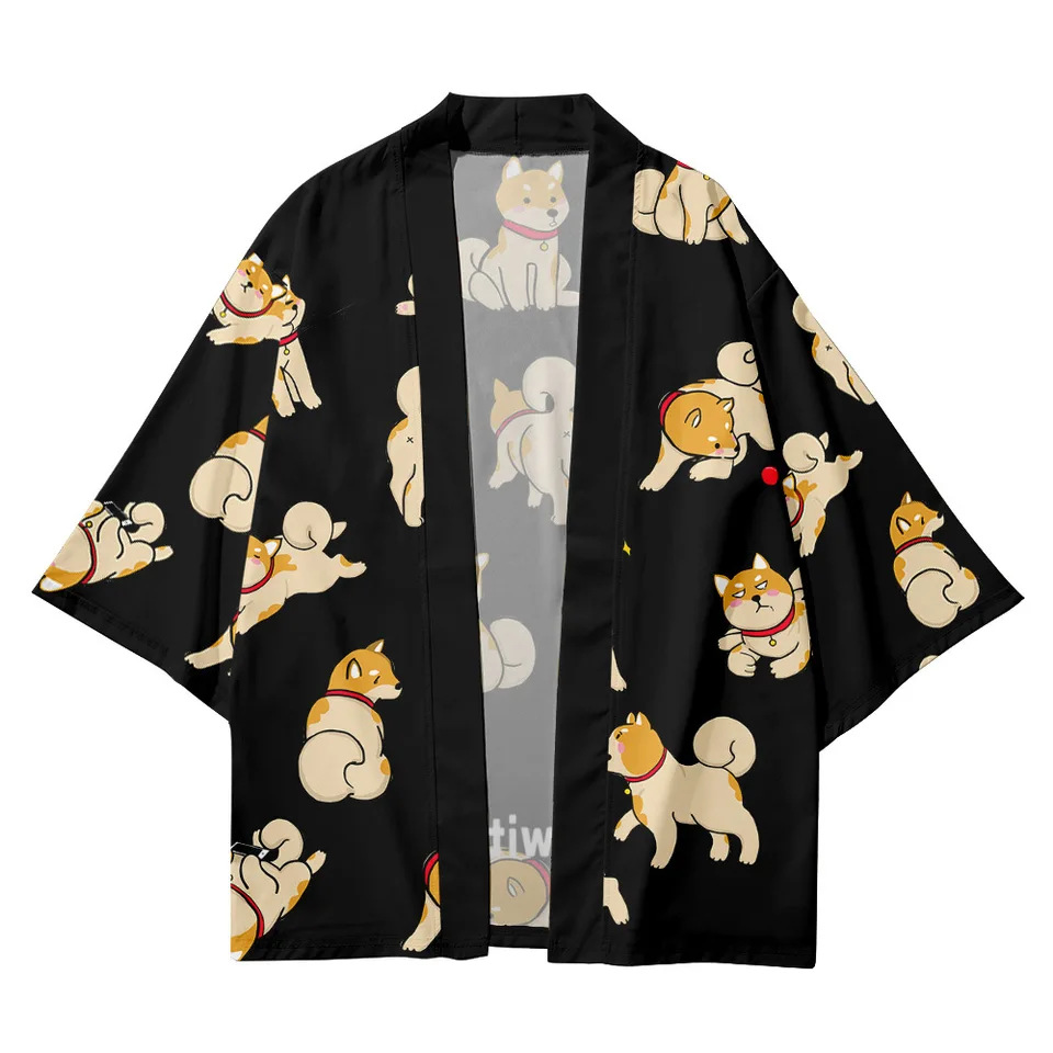 Streetwear Cartoon Dog Print Mardigan Haori Beach Yukata Fashion Tradičné kimono japonské ženy Men košele 2022