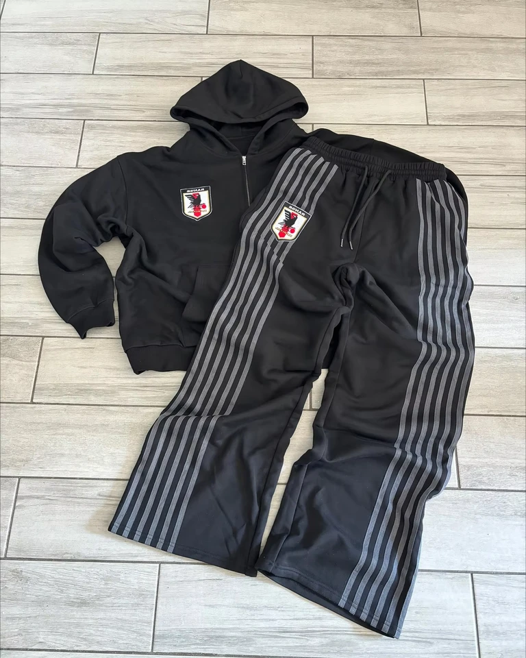 Streetwear Classic pruhovaný vyšívaný nadrozmerný zips mikina harajuku gothic s vysokým pásom neformálne nohavice Supa y2k oblek Y2K