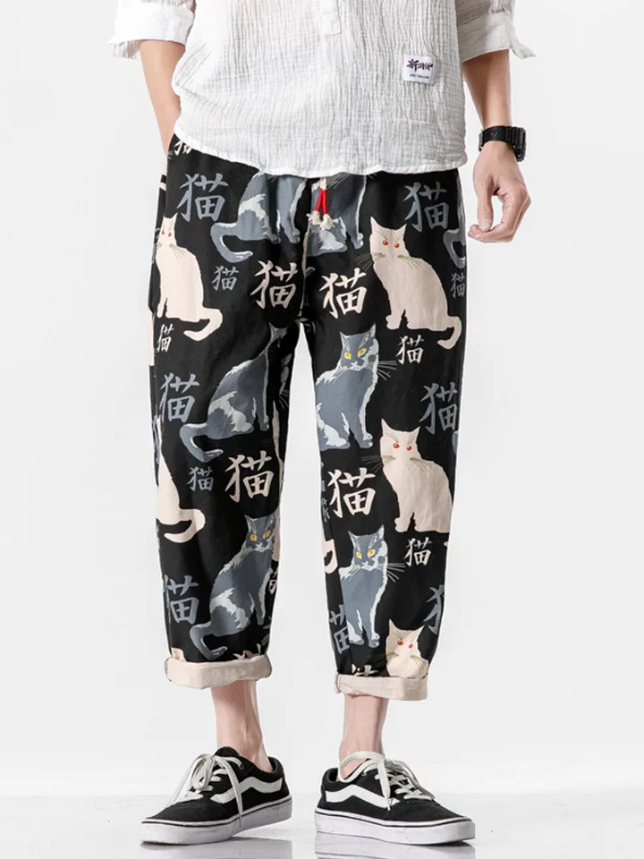 Streetwear Man Harem Pants, tlačená mačka Príležitostné nohavice Mans, Harajuku Cartoon Anime nadmerne nadmerné joggingové nohavice, žena 2023