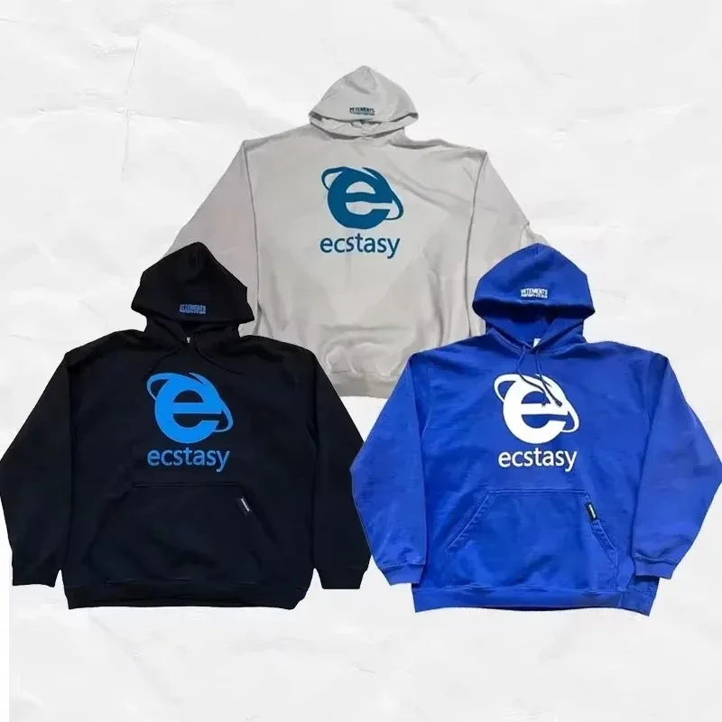 Streetwear mikina extáza list grafická tlač pullover muži Y2K štýl nadmerne nadmerne