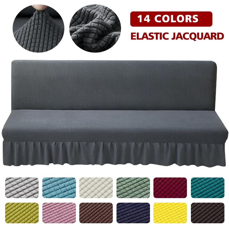 Stretch Futon Sofa Bed Cover Jacquard All-Inclusive Armless Futon Cover s sukňou s rufovanou pohovkou kryt