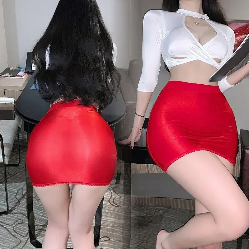 Stretch Plus Veľkosť Ženy High Wiast lesklý pohľad cez balenie krátke sukne tesné biele čierne obal ceruzka sukňa sexy mini sukňa