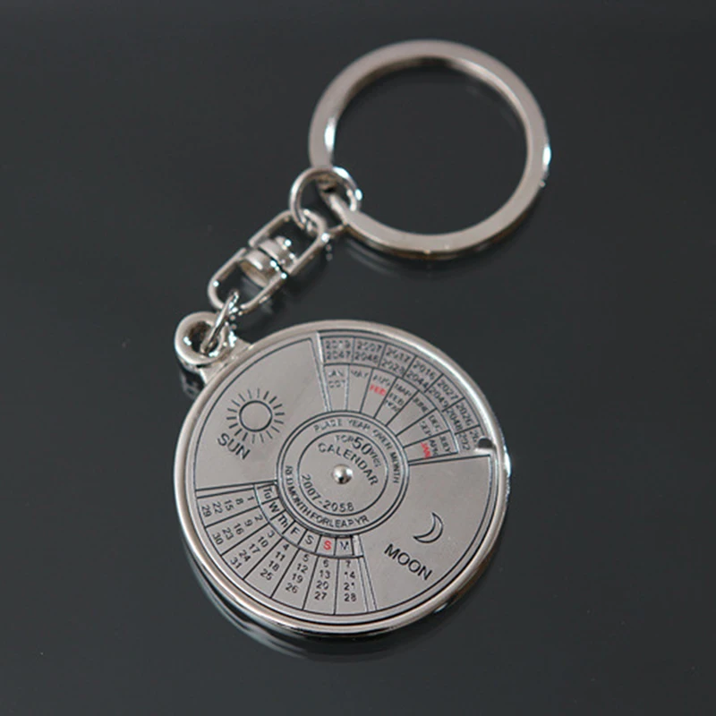 Strieborná farba 50 rokov Super trvalý kalendár Kľúčové reťazce Prstene Astrológia Keychains Car Bag prívesok Keyring Držiteľ šperkov darček