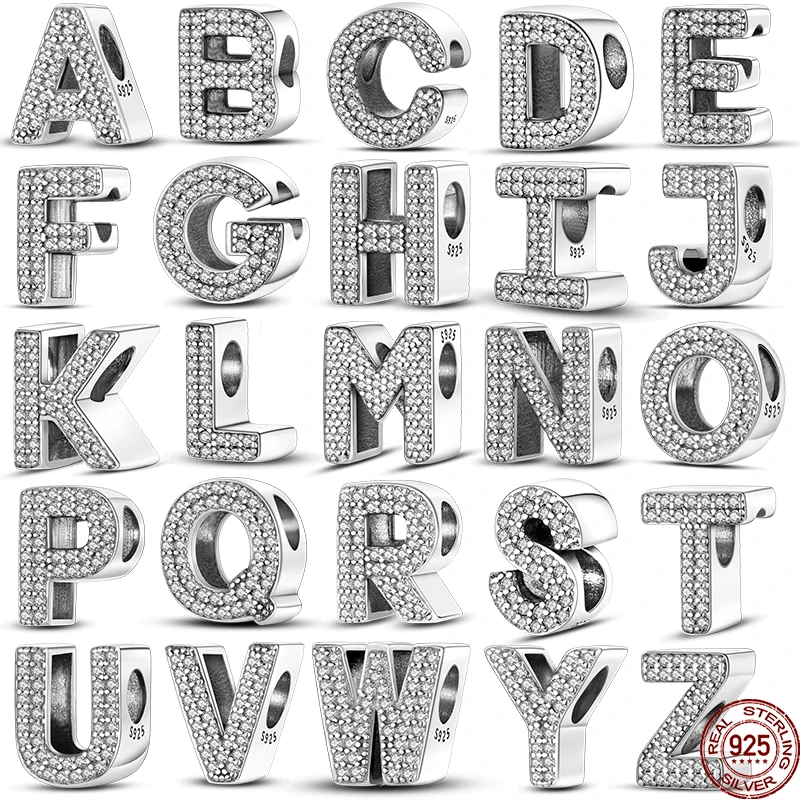 Strieborná farba Originálna fit pandora 925 Original Bracele Silver Classic 26 Letters Charms Charm DIY Ženy Pendan šperky