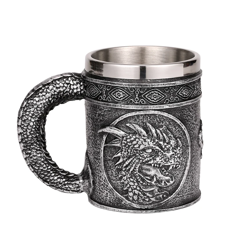 Strieborná zlá draka živici z nehrdzavejúcej ocele Pivo hrnček 450 ml retro tankard Hrozný kávový šálka Viking čajový hrnčekový hrnček Pub Bar Drop Drop Loď