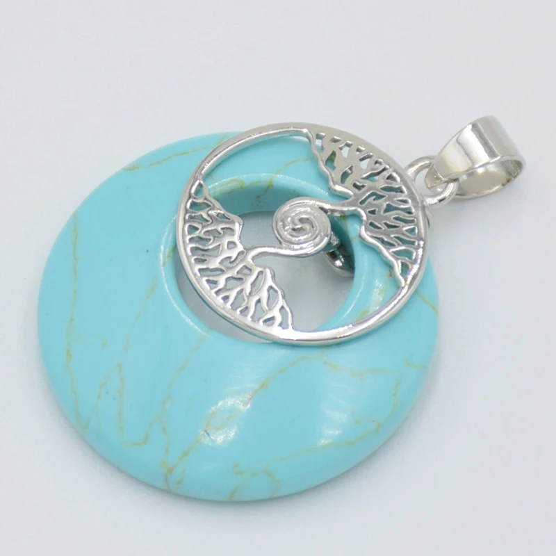Strieborné bezpečnostné spona Round Hollow Natural Ametysts čierny onyx kamenný opál Malachit prívesok strom života módne šperky
