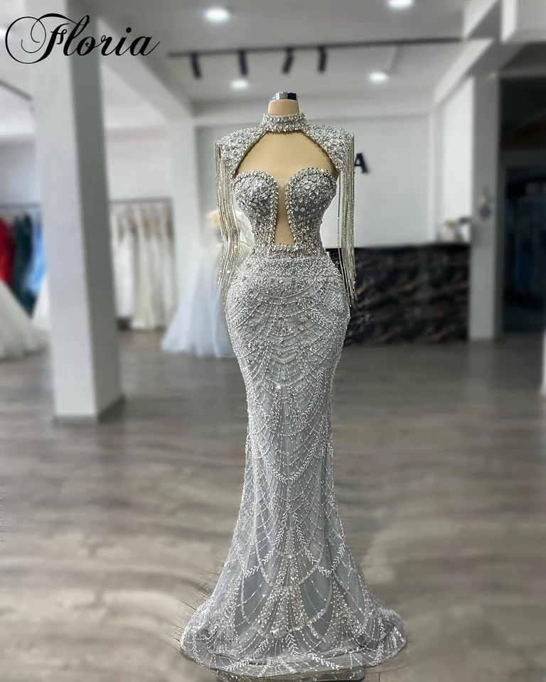 Strieborné korálkové plesové šaty s kryštálmi miláčik jednoduché večerné šaty kokteilové šaty Vestidos de noche prispôsobené
