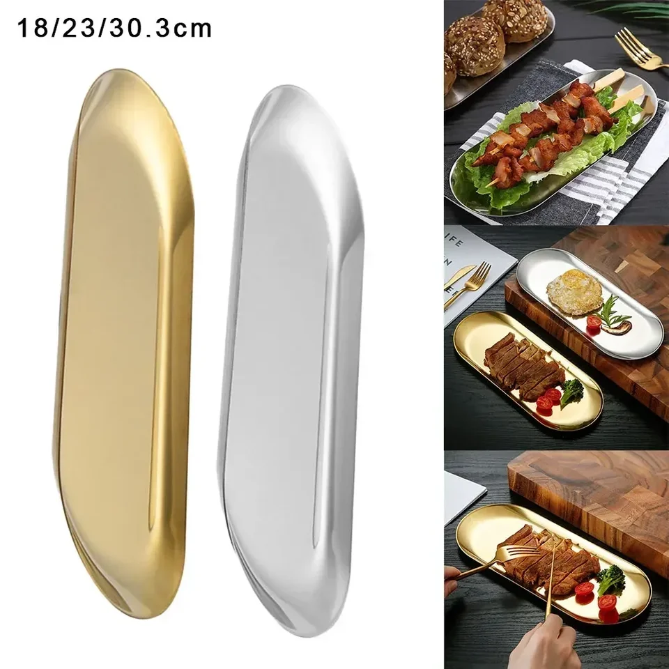 Strieborné zlato Kreatívna jedálenská doska dezert Tray uterák podnos na šperky podnos viacerých veľkostí Oval Storage Food