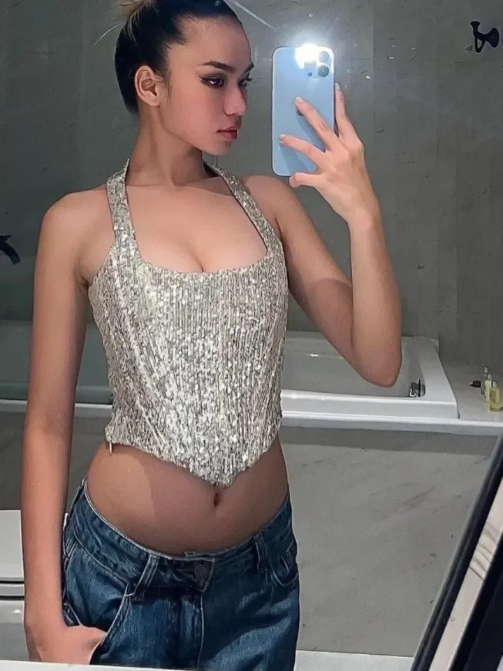 Strieborný ohlávkový horný krk namontovaný na krku horné dámske ženy nervózne oblečenie y2k doplnky Ropa Mujer Corset Hot Club outfit roztomilý Camison Verano