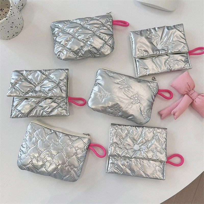 Striebro Lingge Bow Coin Peacs Coin Peňaženka Dievčatá slúchadlá mince Key Key Storage Taška na zips zipsové puzdro spojka taška Mini make -up tašky