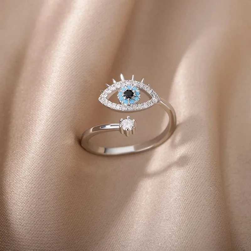 Striebro pokovované zlé očné prstene pre ženy z nehrdzavejúcej ocele Turkish Lucky Demon Eye pár prsteň vinobranie emo šperky Anillos mujer