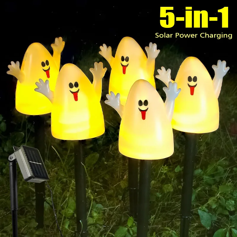 String Light Solar Halloween LED 5-v-1 Vonkajšie vodotesné svetlá duchov pre vonkajšiu cestu na záhrade záhradné dekorácie