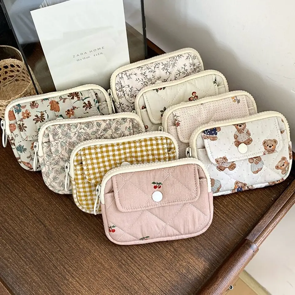 Stripe kvetinová minca peňaženka veľká kapacita Kórejský štýl malý make -up rúžový taška kvetinová karta držiak mini plátno Storage taška