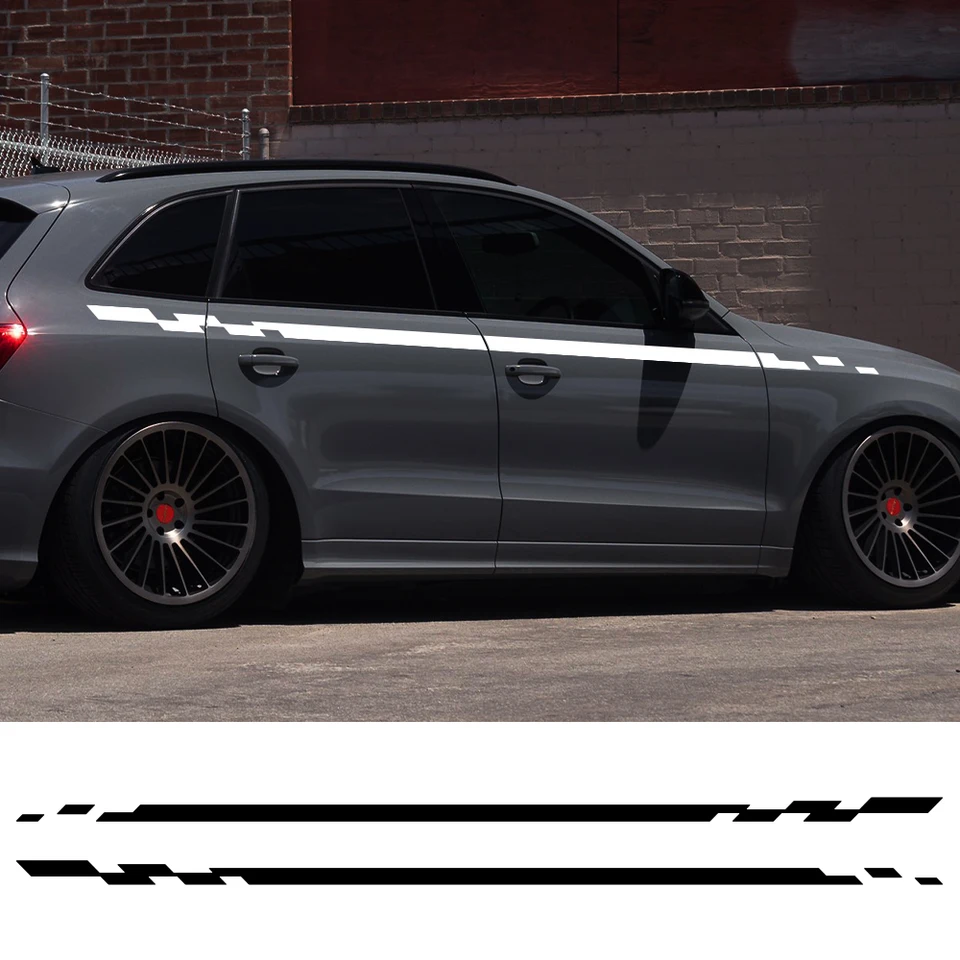 Stripe sukňa na bočné sukne auto s sukňou PVC Automatické obtisky Dekorácie Doplnky pre Audi Q5 FY B9 8R B8 SQ5 80A QUATTRO TFSI TDI 2018