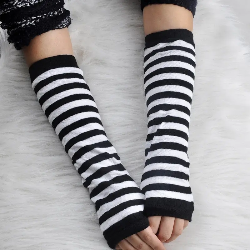 Stripe ženy Half Finger Zimné roztomilé dlhé rukavice rukavice rukávy otvorené prstové rukavice