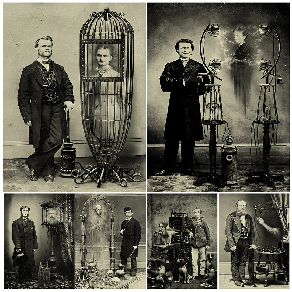Stroje a vedci v oblasti duší vintage fotka nástenné umenie, viktoriánska gotická fantasy fotografia
