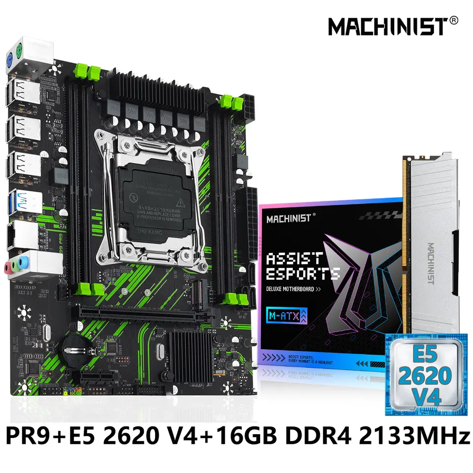 Strojník X99 PR9 Sada základných dosiek s Intel LGA2011-3 XEON E5 2620 V4 CPU DDR4 (1*16 GB) 2133MHz RAM MAMENE NVME M.2 SATA