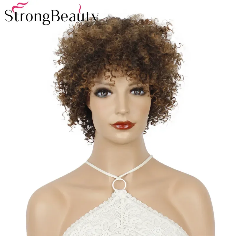 Strongbeauty krátke kučeravé afro vlasy Parochne Parochne Prírodovedecké módy Afroamerické syntetické parochne 8 palcov