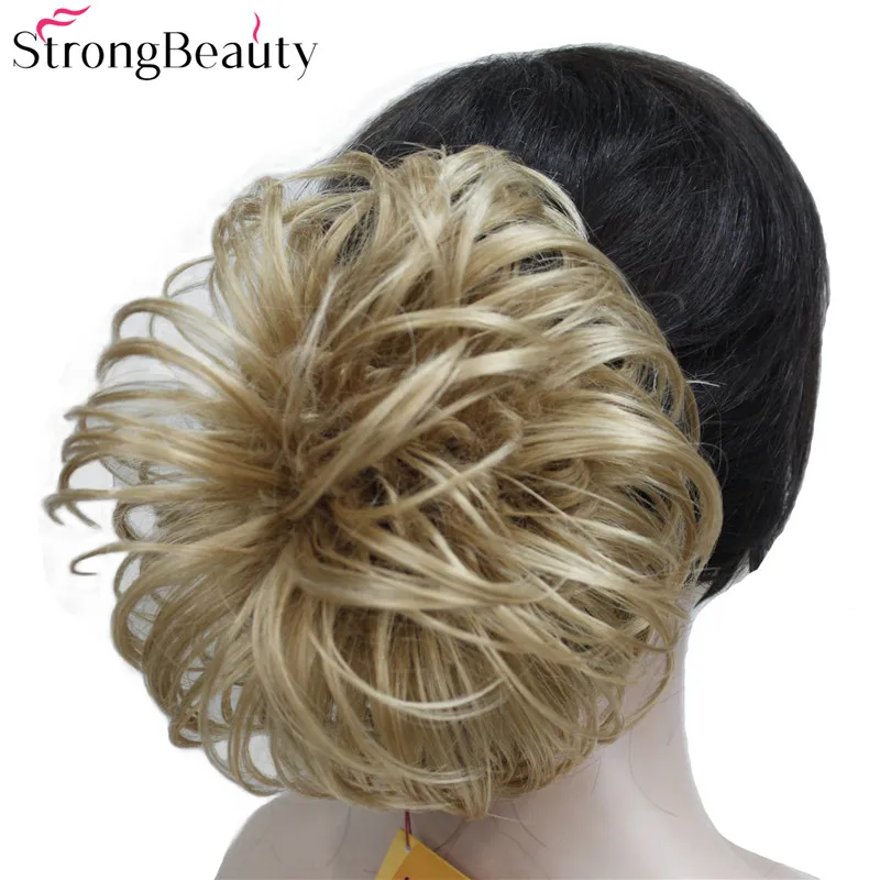 Strongbeauty krátky syntetický chignon buchta vlasy blond čierne kvetinové účesy