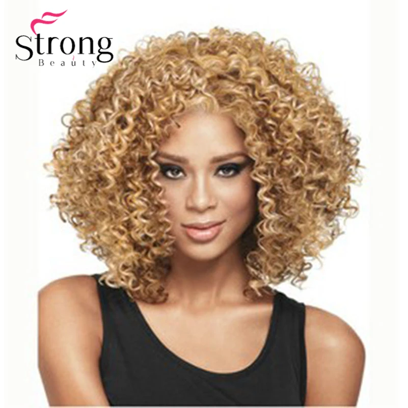 Strongbeauty Syntetická afro výstredná kučeravá parochňa so zlatými parochňami odolnými voči farbám pre ženy