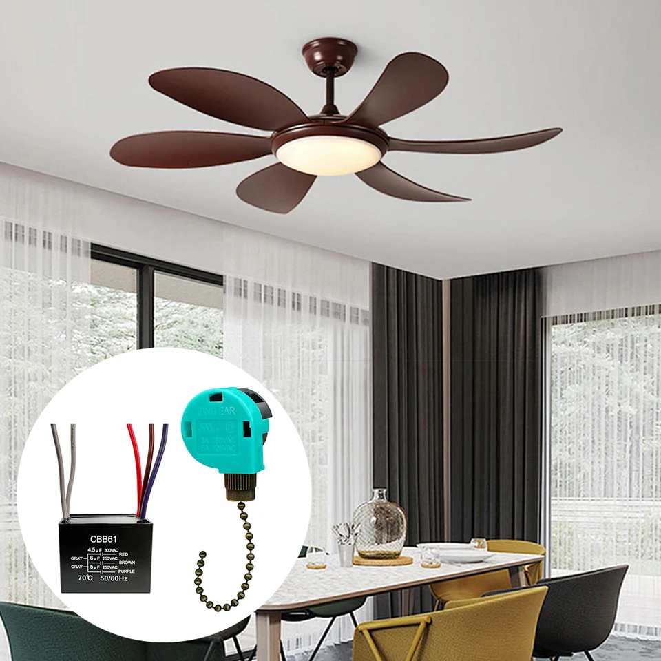 Stropné ventilátory Ovládací spínač stropný kondenzátor ventilátora 5 drôtu 250V ovládacieho spínača rýchlosti ventilátora CBB61 4.5UF + 6UF + 5UF pre ventilátor a svetlo