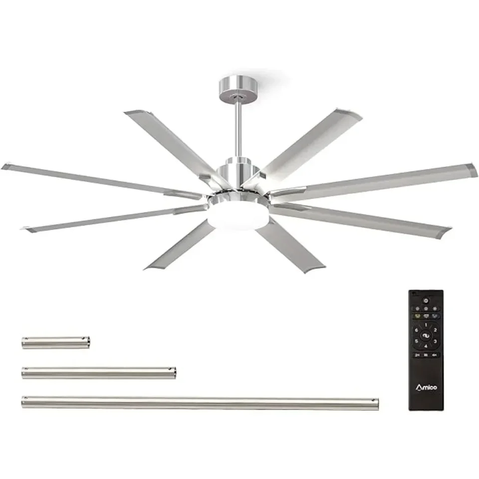 Stropný ventilátor s diaľkovým ovládaním, priemyselný stropný ventilátor, tichý DC motor, 8 reverzibilných čepelí a 6-stupňová, 84 palcová stropná ventilátor