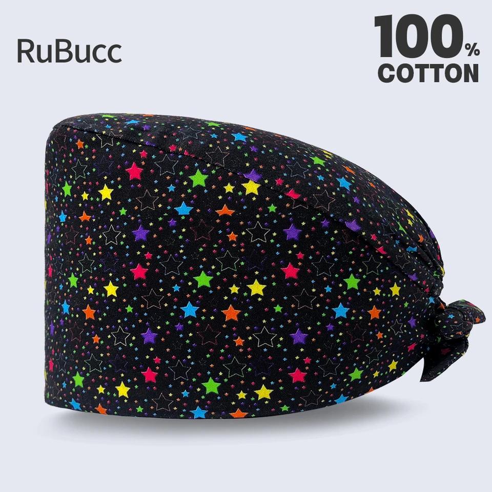 Strubová nastaviteľná nová tlačiareň Multicolor potu-absorbujúca módna čiapka Ošetrovateľská čistiaca sestra Jednotné príslušenstvo Unisex Scrub Cap