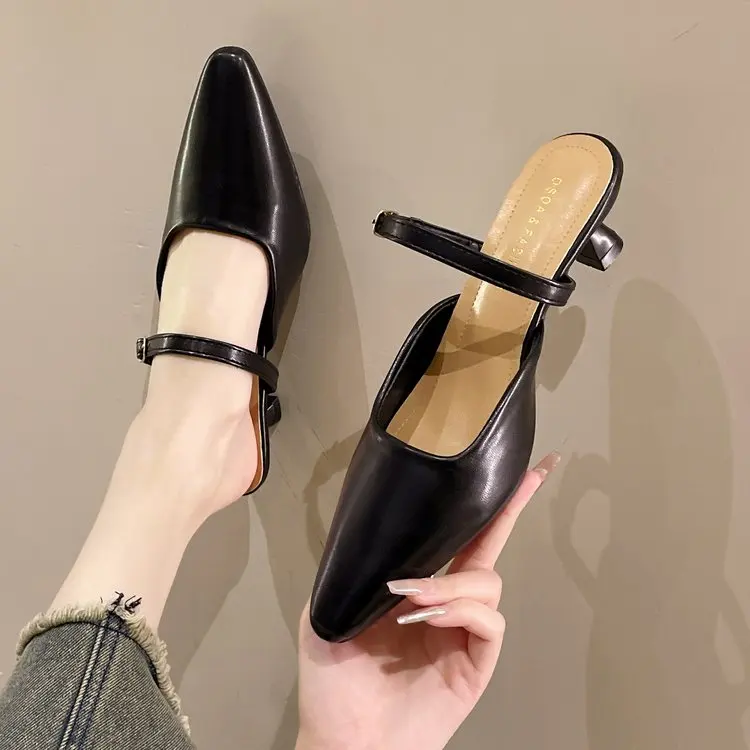 Stručné čerpadlá otvorené päty päty päty špicaté klinové sandále Lady Roman Style 2023 Sweet Slingback Toe Značené uzavreté africké 2023
