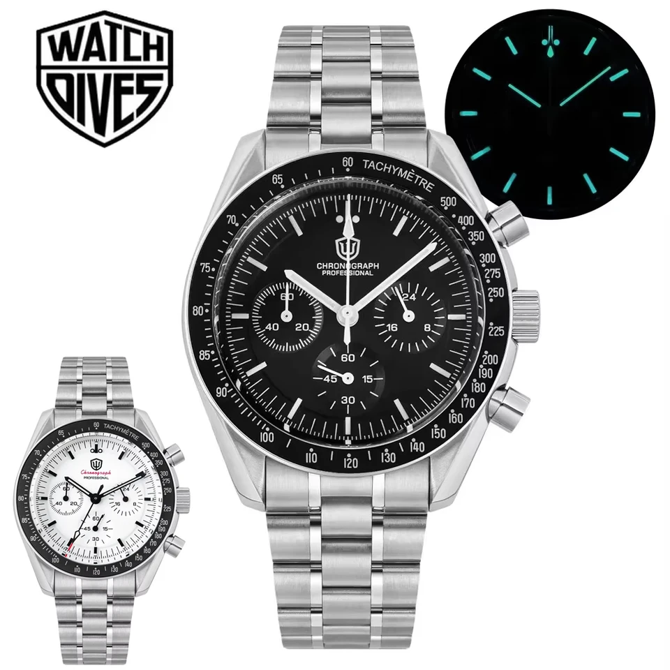Strážne WD1860 40 mm potápačské hodinky VK63 Chronograph Quartz MOHING SAPPHIRE LUMINUME 10BAR VODNÉ HODNOTENIE ZÁVEREJNY OEEN