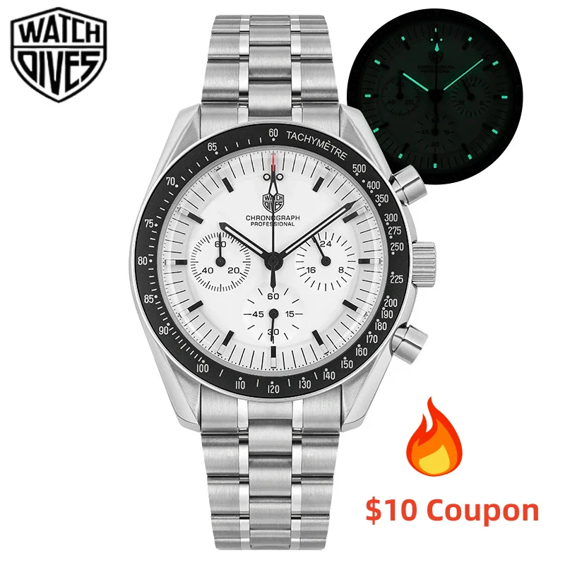 Strážne WD1861 VK63 Quartz Bubble Sapphire Crystal 40 mm Profesionálny chronograf Watch BGW9 Luminous 10Bar Luxury Wristwatch