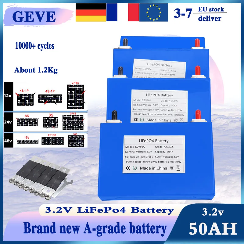 Stupeň A 10000 Cyklus 50 BATÉRA LIFEPO4 LIFEPO4 3,2 V Littiumfosforečnerné nabíjateľné bunky pre DIY 12V 24 V RV Solárne kempingové kempingy EÚ EÚ