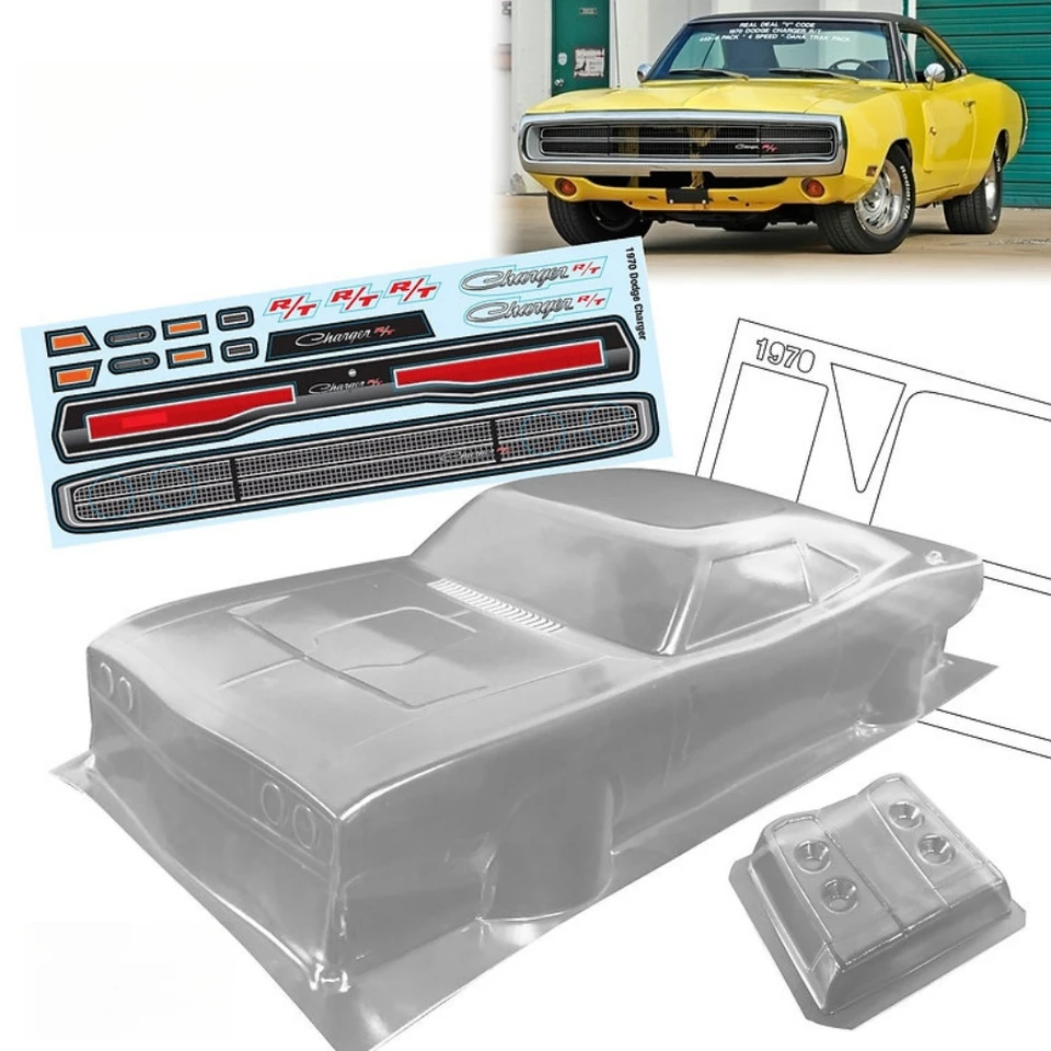 Stupnica 1/10 Dodge Charger 1970 Lexan Body Sets pre RC Drift Chassis 255-260 mm koliesko Tamiya TT01 TT02 Kyosho Fazer Mk2 Yokomo